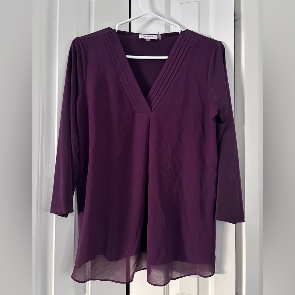 Calvin Klein Deep Purple V-Neck Long Sleeve Top
